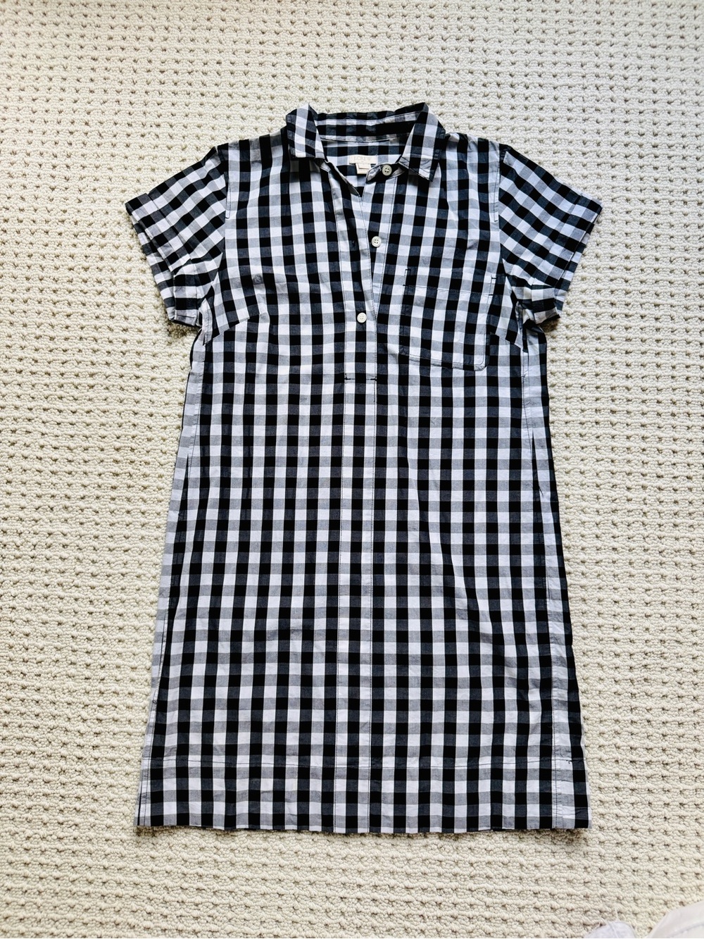 J. Crew Black & White Gingham Short Sleeve Shirt Dress